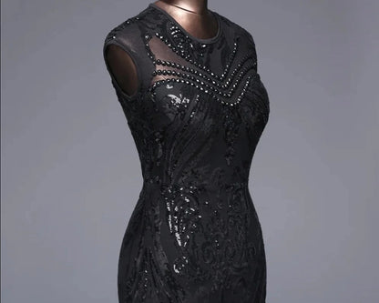 robe longue noire, à paillettes, élégante tenue de soirée, robe de cérémonie, de standing, scintillante