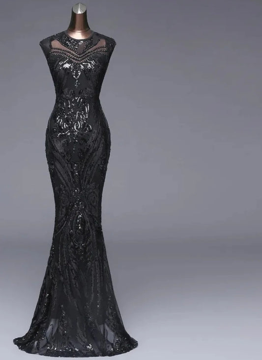 robe longue noire, à paillettes, élégante tenue de soirée, robe de cérémonie, de standing, scintillante