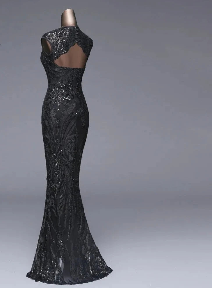 robe longue noire, à paillettes, élégante tenue de soirée, robe de cérémonie, de standing, scintillante