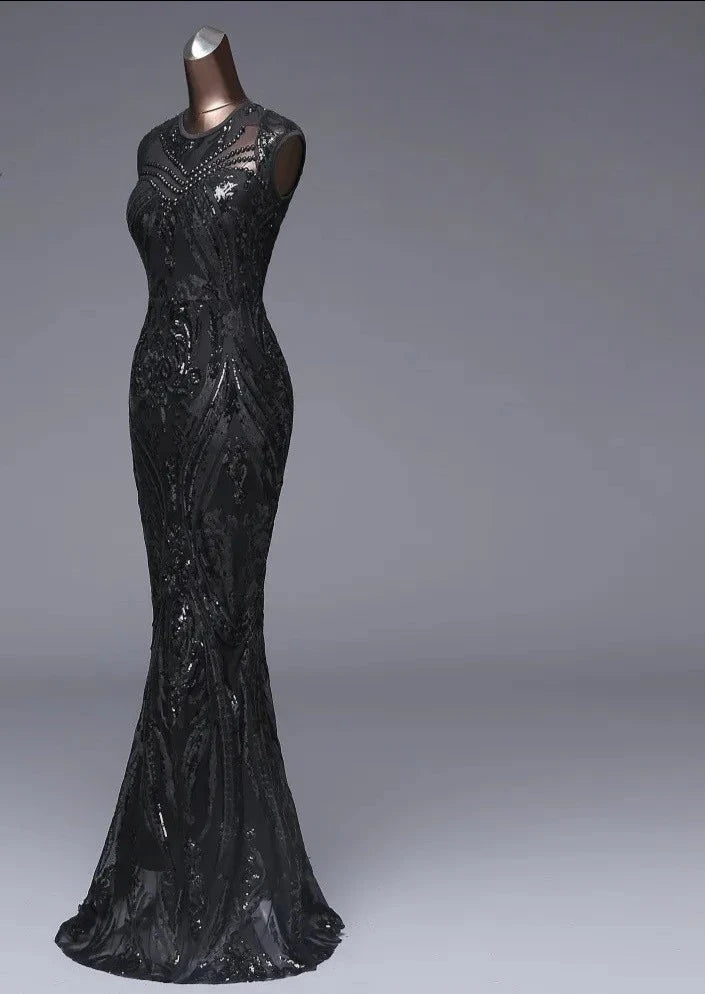 robe longue noire, à paillettes, élégante tenue de soirée, robe de cérémonie, de standing, scintillante