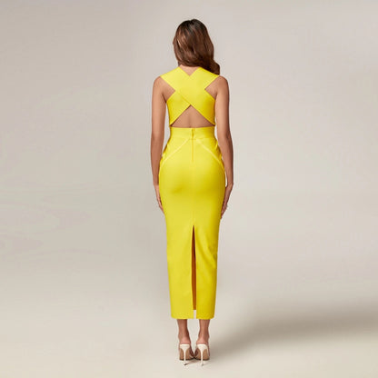 Robe bandage longe Jaune