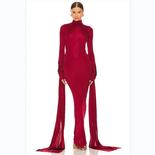 Robe rouge longue Manche