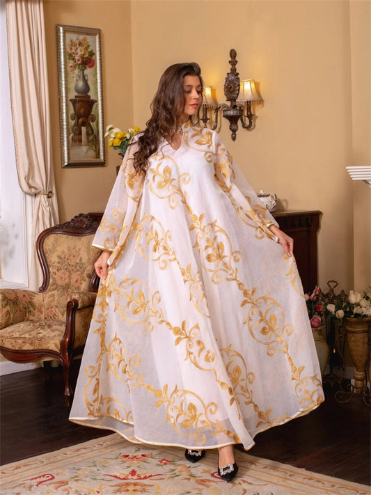 Robe de soirée pour femmes, élégante, manches longues, brodée, style musulman, dubaï, Abaya, décontracté