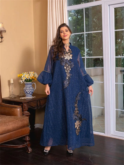 Abaya – robe de luxe à ceinture pour femmes, avec Appliques, manches pétales, col en v, vêtement modeste pour Ramadan, printemps automne