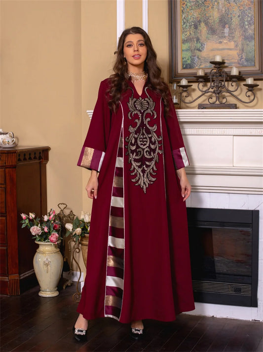 Robe longue en Patchwork pour femmes, élégante, décontractée, broderie florale, Vintage, couleur contrastée, Kaftan, Ramadan, du golfe, Abayas