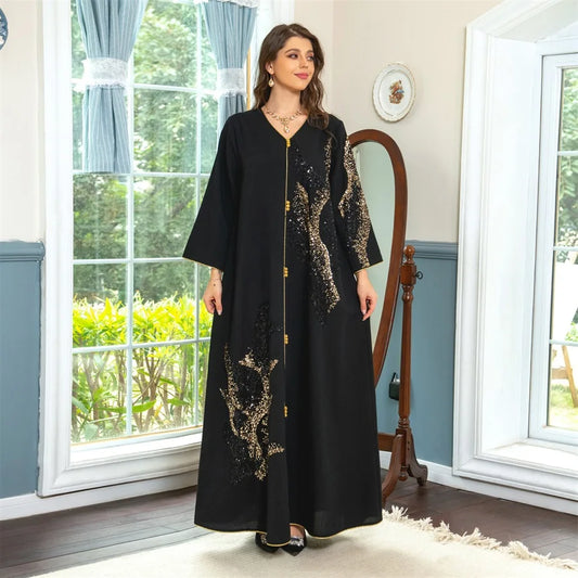 Abayas de Ramadan pour femmes, broderie florale de Dubaï, robe décontractée à paillettes de luxe, robes élégantes, vêtements féminins