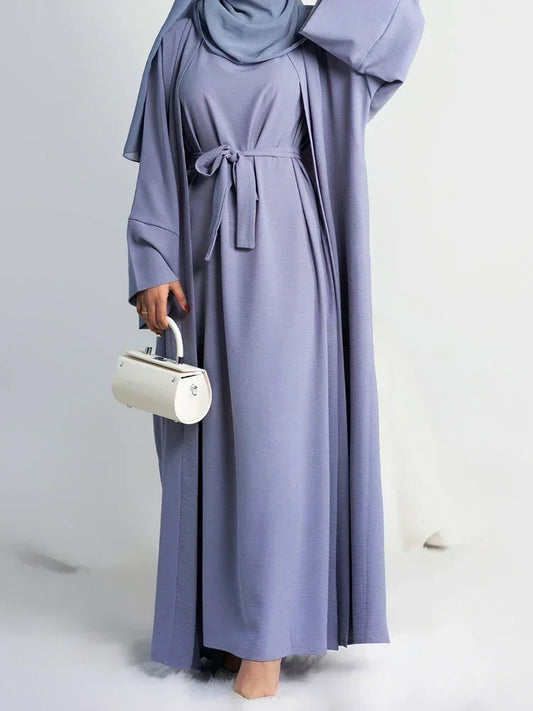 Abaya – robe Hijab sans manches, 2 pièces, ensembles assortis, uni, ouvert, pour femmes